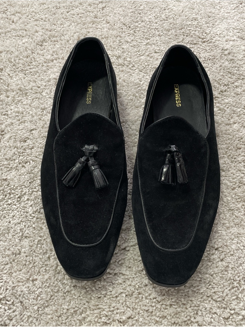 Express Black Suede Tassel Loafers for Men